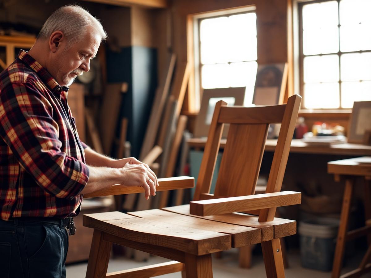 Artisan craftsman in workshop building a chair